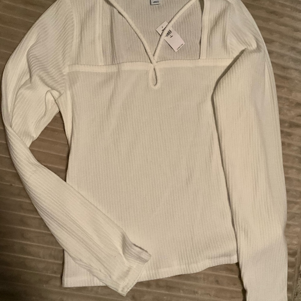 Old Navy Cream Ribbed Long Sleeve Top NWT